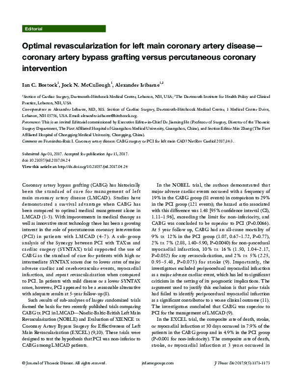 (PDF) Optimal revascularization for left main coronary artery disease ...