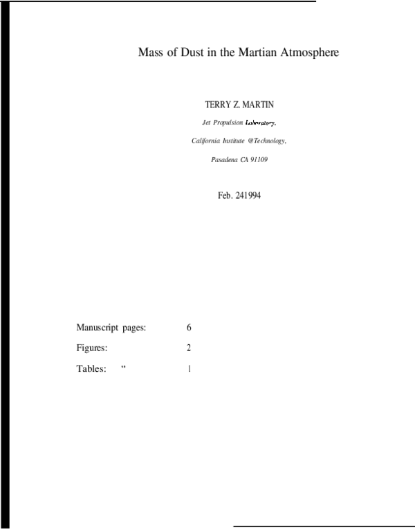 (PDF) Mass of dust in the Martian atmosphere