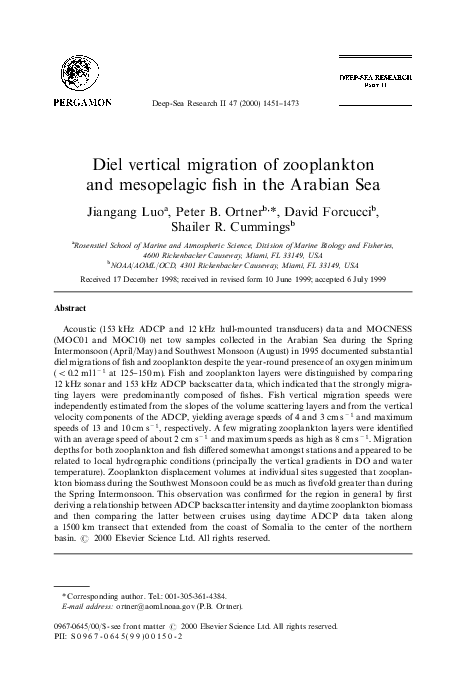 (PDF) Diel vertical migration of zooplankton and mesopelagic fish in ...