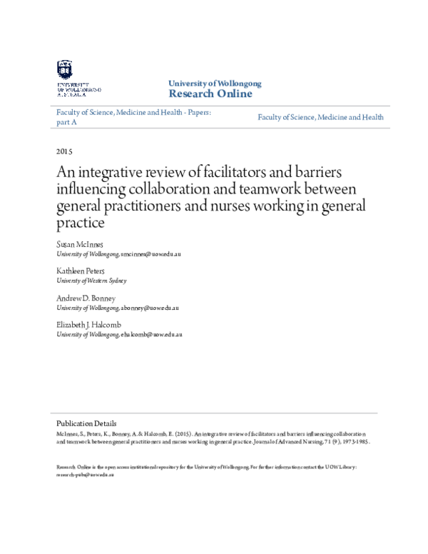 (PDF) An integrative review of facilitators and barriers influencing ...