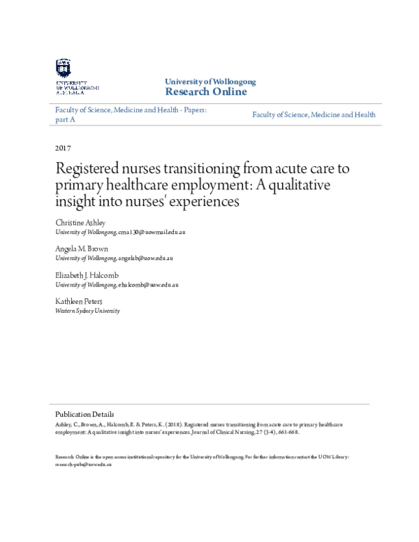 (PDF) Registered nurses transitioning from acute care to primary health ...
