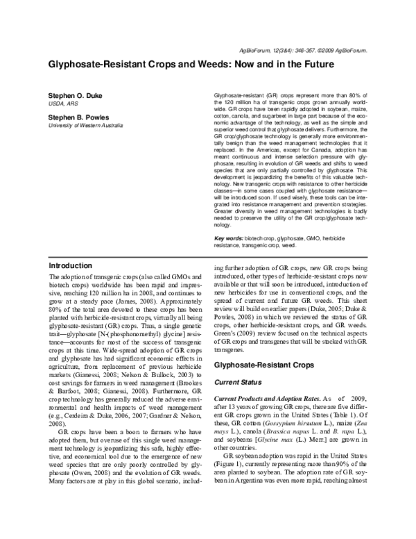 (PDF) Glyphosateresistant crops and weeds now and in the future