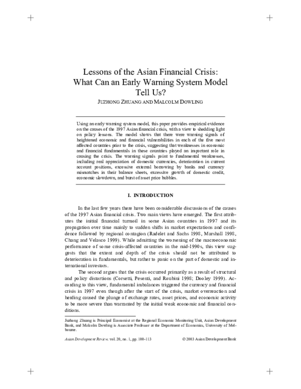 (PDF) Lessons of the Asian Financial Crisis: What Can an Early Warning ...