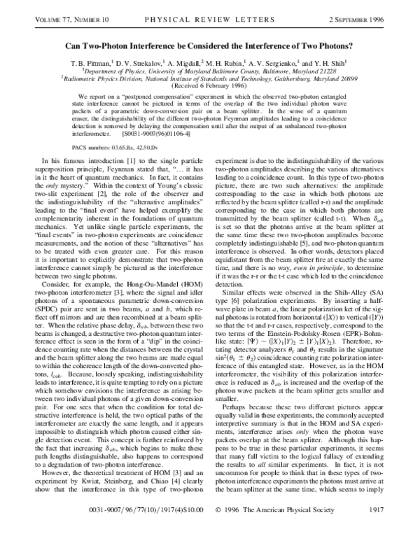 (PDF) Can Two-Photon Interference be Considered the Interference of Two ...