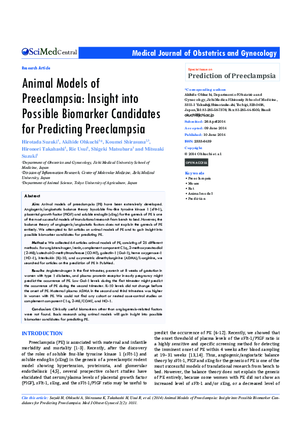(PDF) Animal Models of Preeclampsia Insight into Possible Biomarker