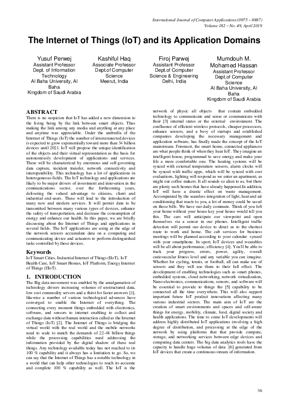 (PDF) The Internet of Things (IoT) and its Application Domains