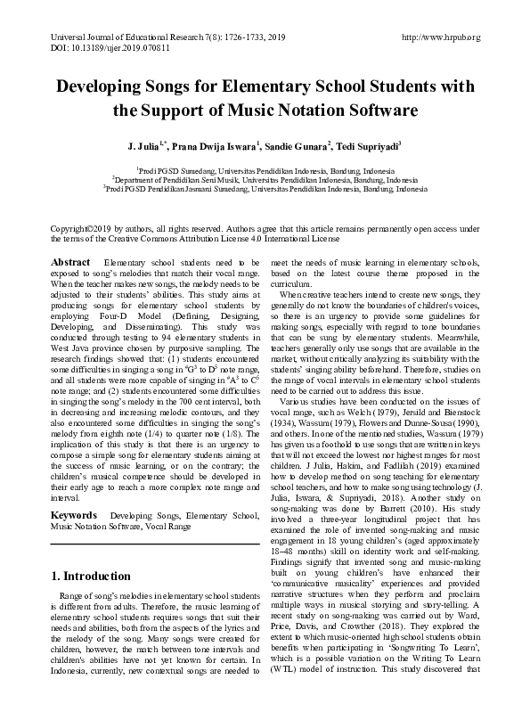 (PDF) Developing Songs for Elementary School Students with the Support ...