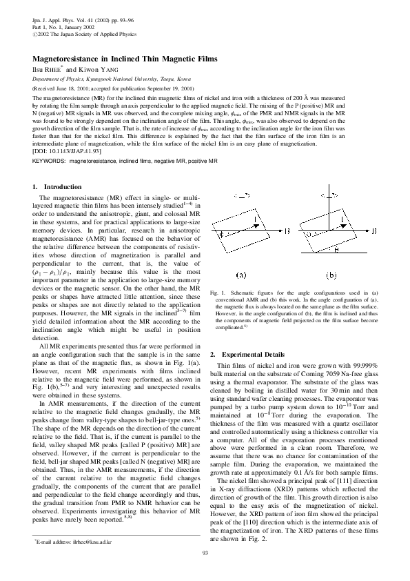 (PDF) Magnetoresistance in Inclined Thin Magnetic Films