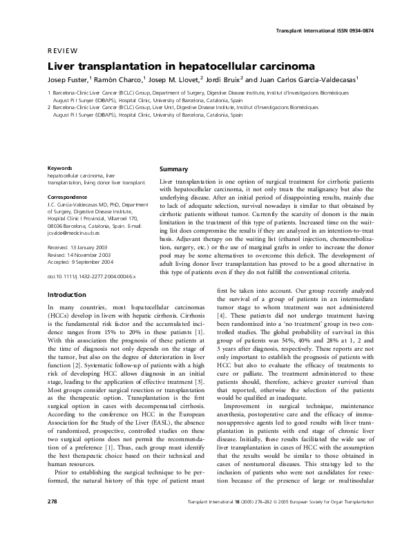 (PDF) Liver transplantation in hepatocellular carcinoma