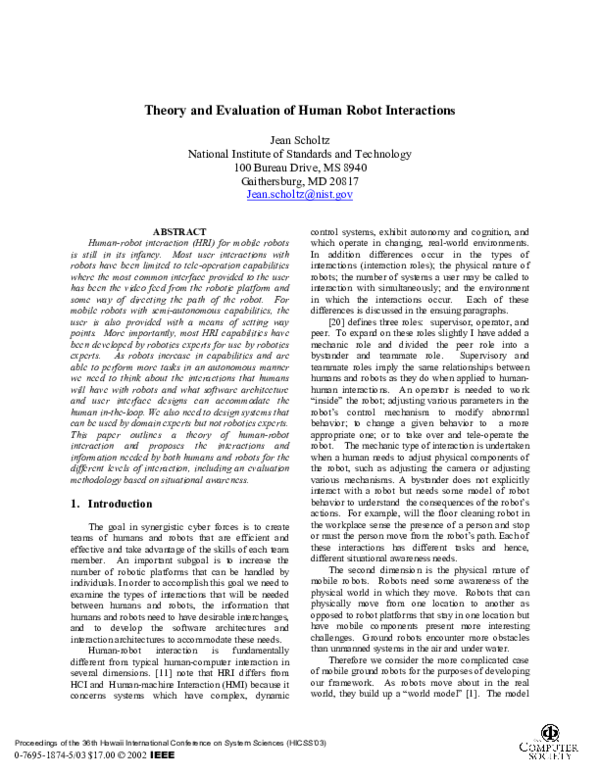 (PDF) Theory and evaluation of human robot interactions