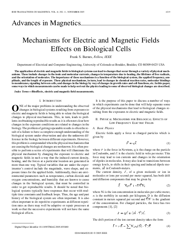 (PDF) Mechanisms for electric and magnetic fields effects on biological ...