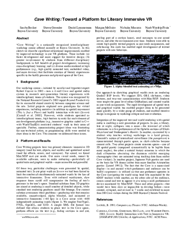 (PDF) Cave writing: toward a platform for literary immersive VR