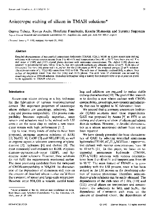 (PDF) Anisotropic etching of silicon in TMAH solutions