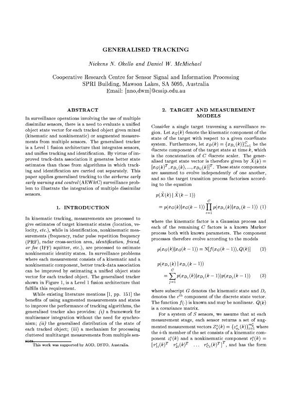 Pdf Generalised Tracking Nickens Okello Academia Edu