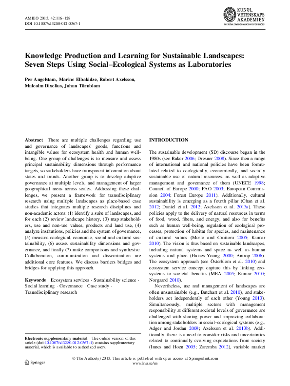 (PDF) Knowledge Production and Learning for Sustainable Landscapes ...
