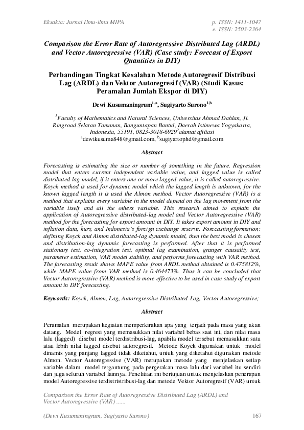 (PDF) Comparison the Error Rate of Autoregressive Distributed Lag (ARDL ...