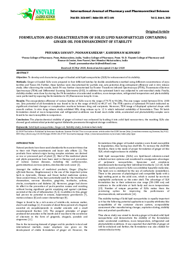 (PDF) Formulation and Characterization of Solid Lipid Nanoparticles ...