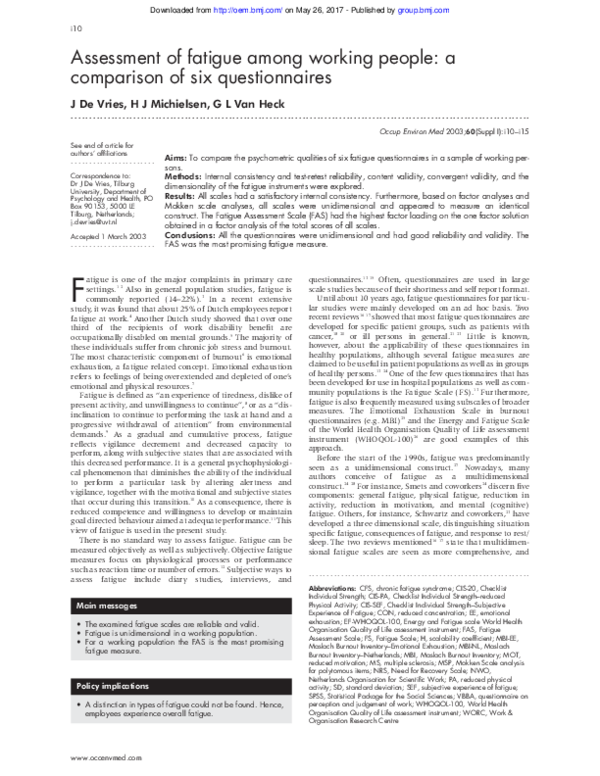 (PDF) Assessment of fatigue among working people: a comparison of six ...