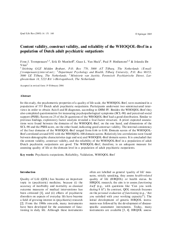 (PDF) Content validity, construct validity, and reliability of the ...
