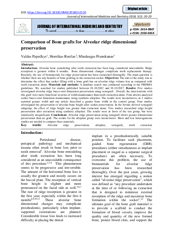 (PDF) Comparison of Bone grafts for Alveolar ridge dimensional preservation