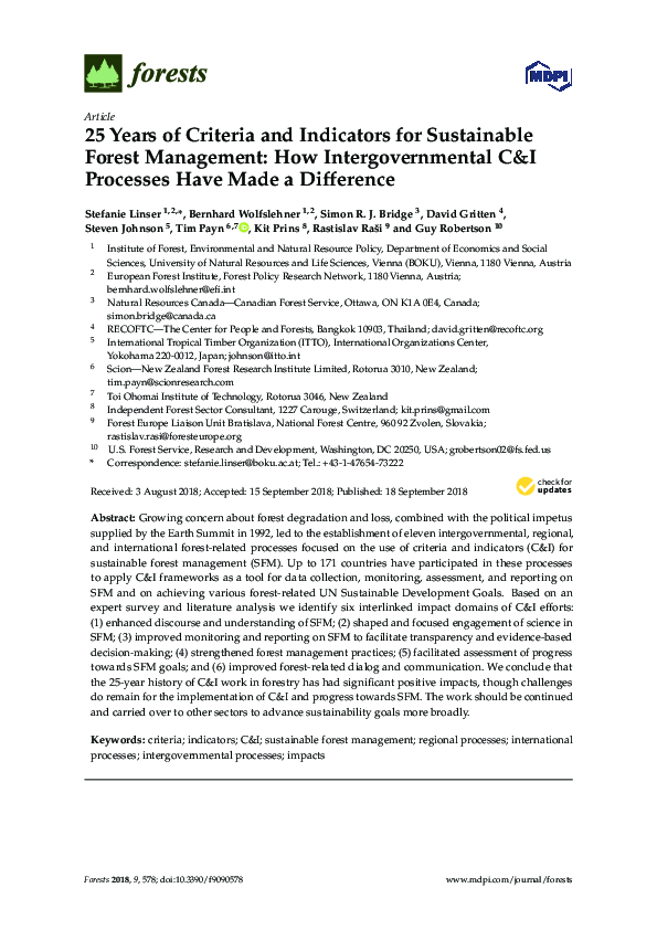 (PDF) 25 Years of Criteria and Indicators for Sustainable Forest ...