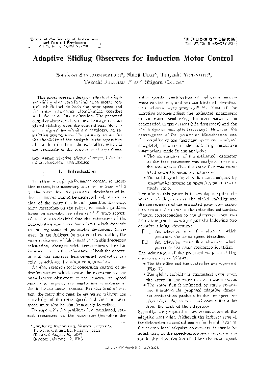 (PDF) Adaptive Sliding Observers for Induction Motor Control