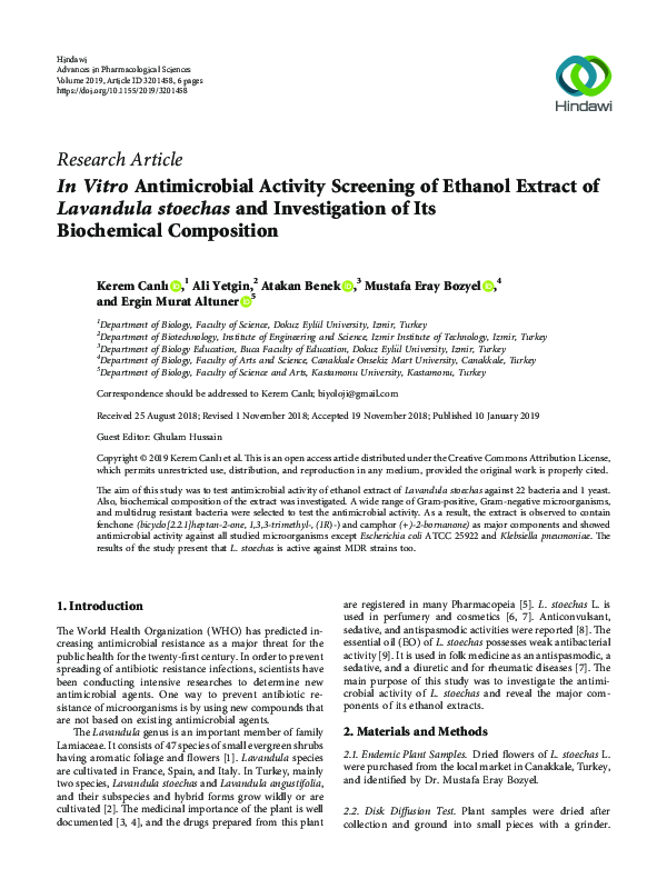 (PDF) In Vitro Antimicrobial Activity Screening of Ethanol Extract of ...