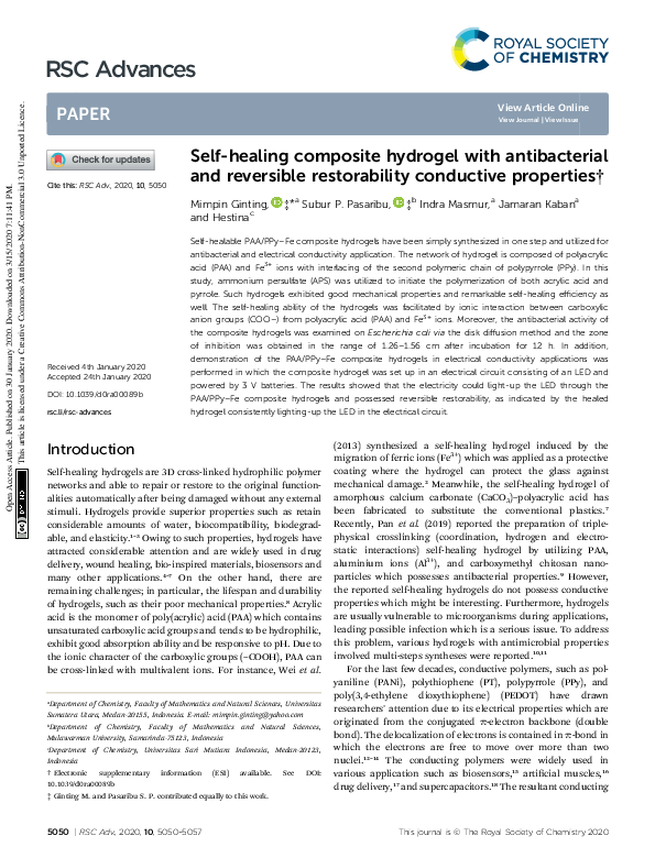 (PDF) Self-healing composite hydrogel with antibacterial and reversible ...