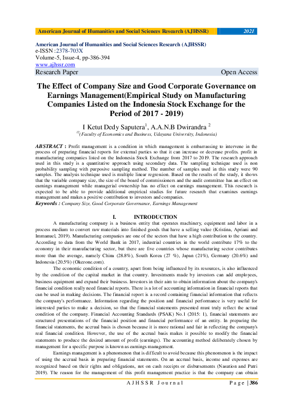 (PDF) The Effect of Company Size and Good Corporate Governance on ...