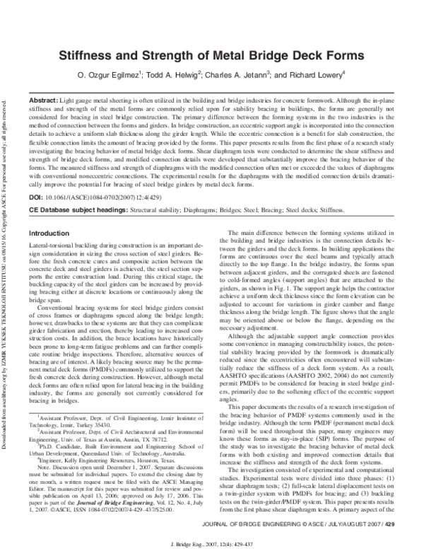 (PDF) Stiffness and Strength of Metal Bridge Deck Forms