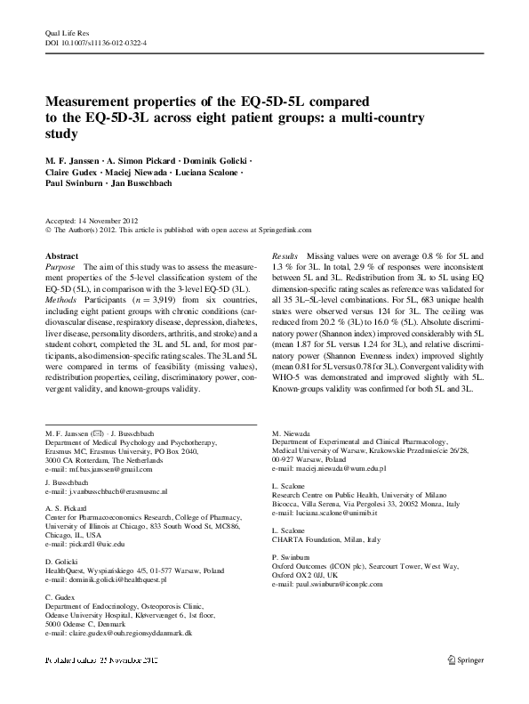 (PDF) Measurement properties of the EQ-5D-5L compared to the EQ-5D-3L ...