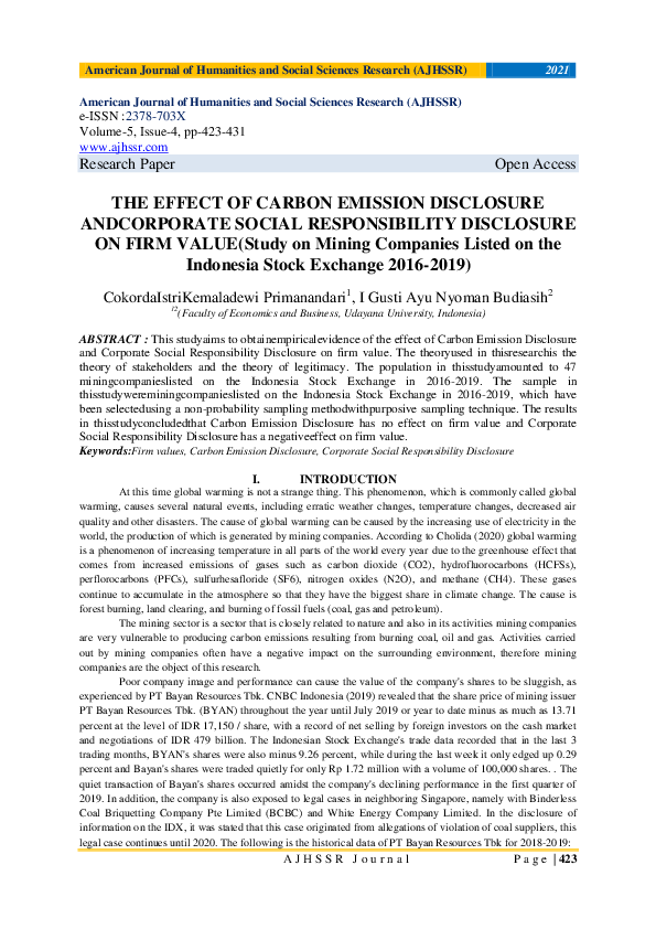 (PDF) THE EFFECT OF CARBON EMISSION DISCLOSURE ANDCORPORATE SOCIAL ...