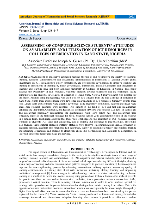 (PDF) ASSESSMENT OF COMPUTER SCIENCE STUDENTS’ ATTITUDES ON ...