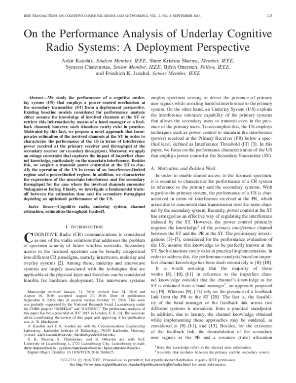 (PDF) On the Performance Analysis of Underlay Cognitive Radio Systems ...