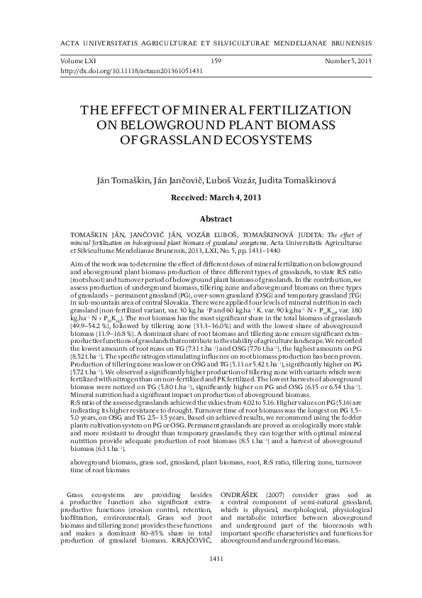 (PDF) The effect of mineral fertilization on belowground plant biomass ...