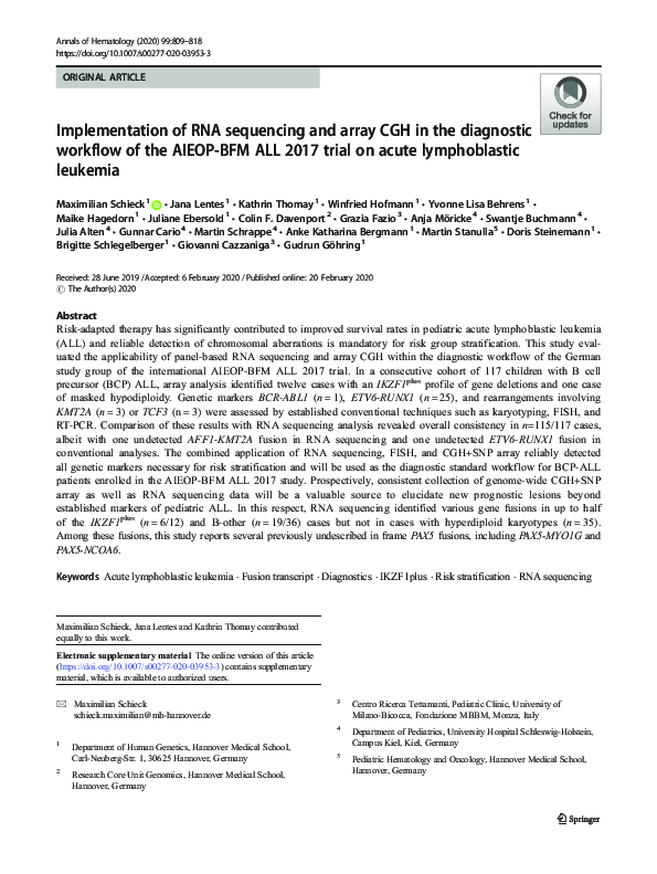 (PDF) Implementation of RNA sequencing and array CGH in the diagnostic ...