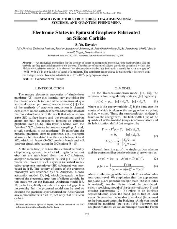 (PDF) Electronic states in epitaxial graphene fabricated on silicon carbide