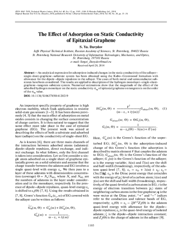 (PDF) The effect of adsorption on static conductivity of epitaxial graphene