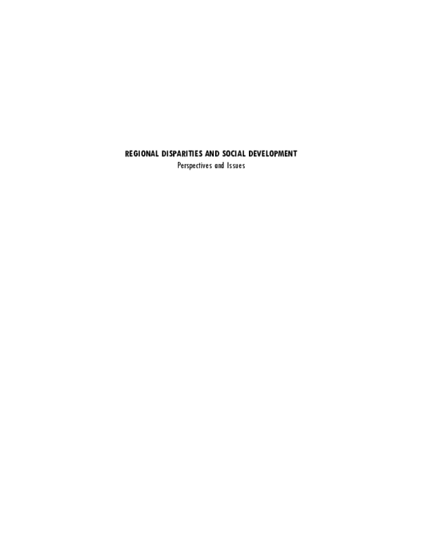 (PDF) REGIONAL DISPARITIES AND SOCIAL DEVELOPMENT Perspectives and Issues