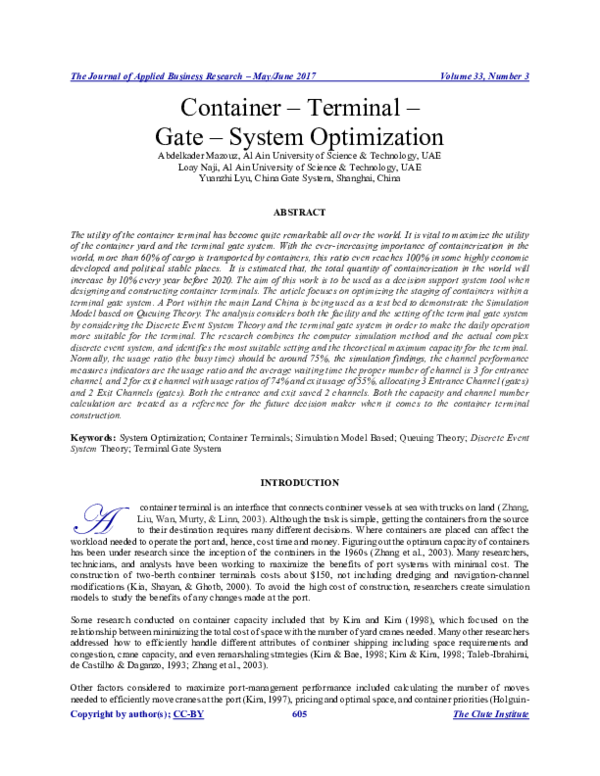 (PDF) Container Terminal Gate System Optimization abdelkader