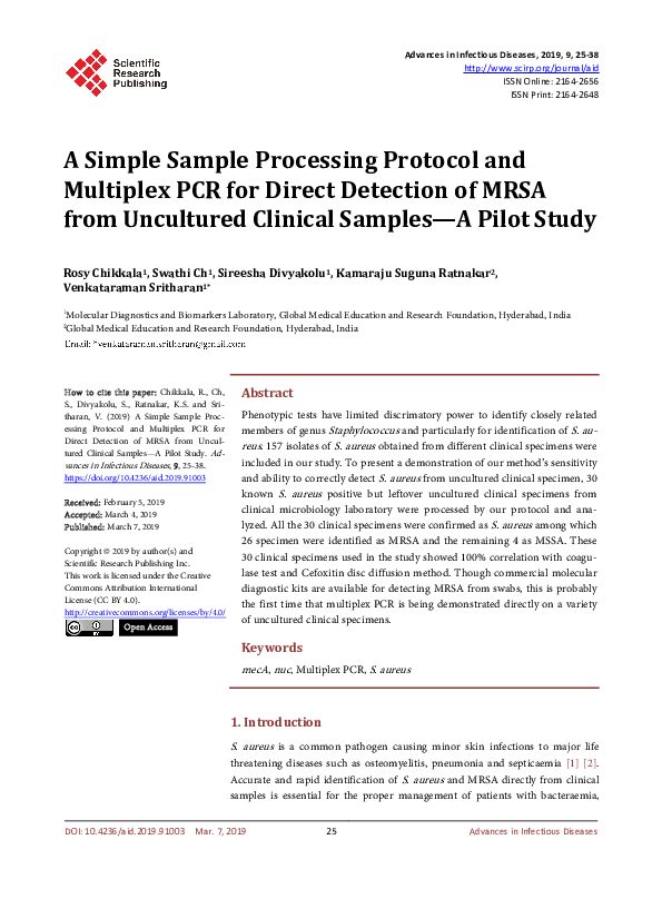 (PDF) A Simple Sample Processing Protocol and Multiplex PCR for Direct ...