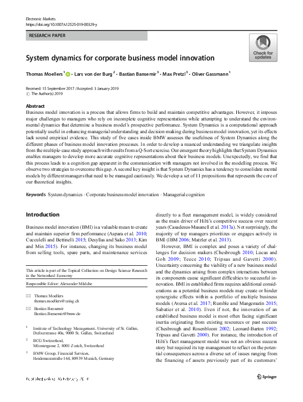 (PDF) System dynamics for corporate business model innovation