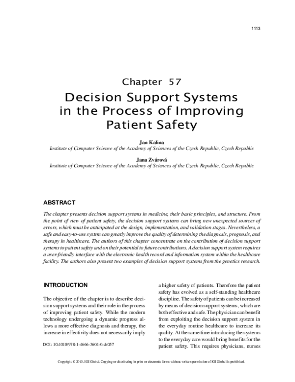 (PDF) Decision support systems in the process of improving patient safety