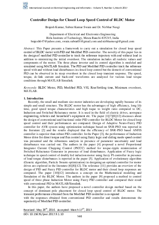 (PDF) Controller Design for Closed Loop Speed Control of BLDC Motor