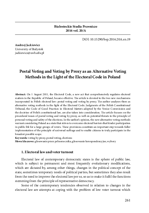 (PDF) Postal Voting and Voting by Proxy as an Alternative Voting ...