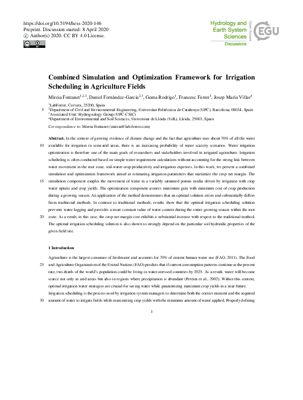 (PDF) Combined Simulation and Optimization Framework for Irrigation ...
