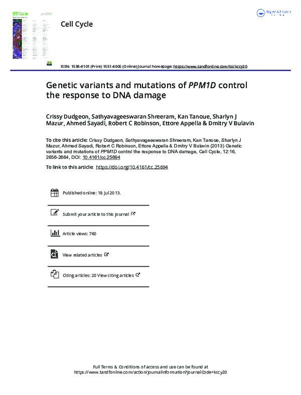 (PDF) Genetic variants and mutations of PPM1D control the response to ...