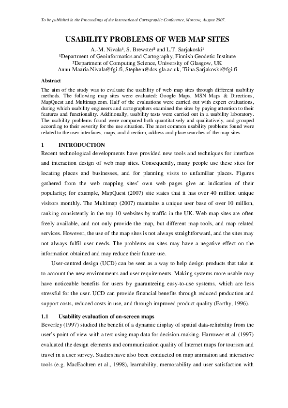 (PDF) Usability problems of web map sites