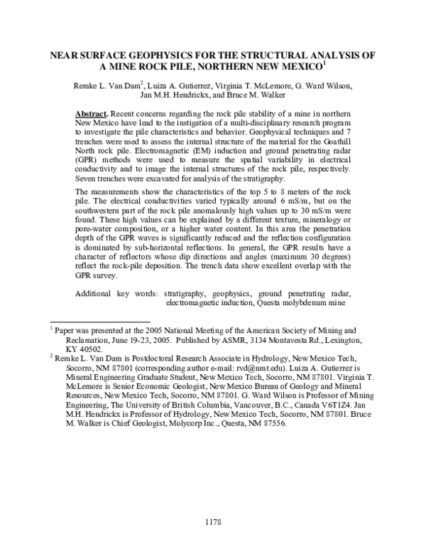 (PDF) Near Surface Geophysics for the Structural Analysis of a Mine ...