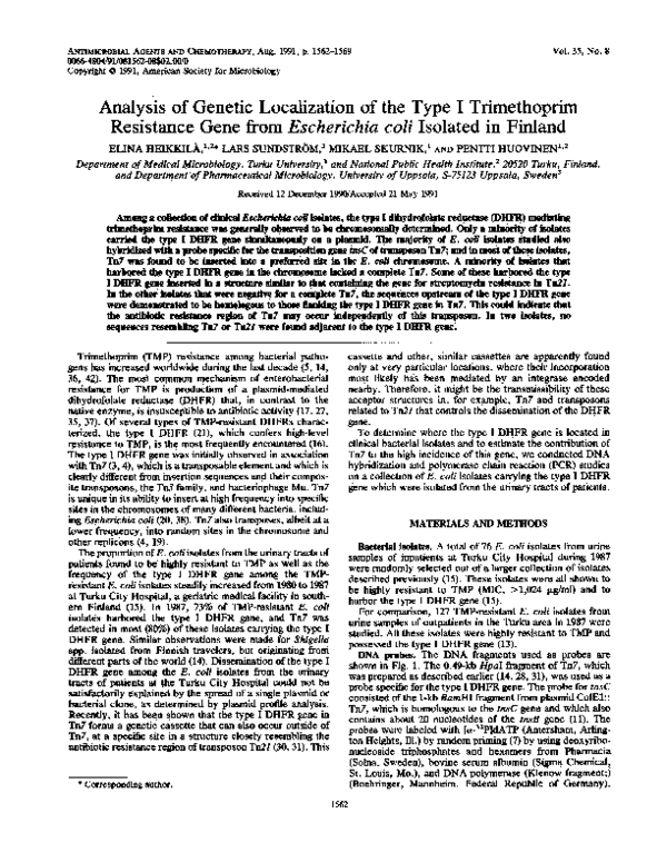(PDF) Analysis of genetic localization of the type I trimethoprim ...